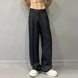 Aidase Mens Trendy Drapey Thin Loose Slimming Wide-Leg Pants Gender-Neutral Casual Solid Color Ice Silk Suit Straight Pants Unisex aidase-shop