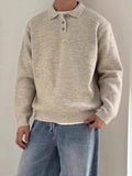 AIDASE  -  Vintage Turn-down Collar Knit Jumper Tops Mens Fall Winter Casual Solid Color Sweaters Men Fashion Long Sleeve Buttoned Sweater