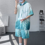AIDASE  -  Fashion Men's Sets Simple Gradient Color Tie Dyeing Design Short Sleeve Hooded T-shirt Casual Shorts Tide Men Suit 21E6724 aidase-shop