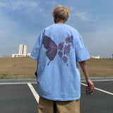 AIDASE  -  American Retro Butterfly Flower Printed T-shirt Loose Casual Round Neck Short Sleeve Couple Dress Half Sleeve Tops aidase-shop
