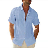 AIDASE  -  Summer Lapels Solid Color New Pocket Single-Breasted Shirt Men's Short-Sleeved Casual Top aidase-shop