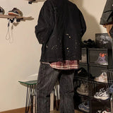AIDASE  -  American High Street Ripped Denim Jacket For Men Women Spring Autumn Patchwork Coat New Trend Splashed Ink Workwear Jacket aidase-shop