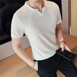 AIDASE  -  Men's Waffle Knit T-Shirt Short Sleeve - Premium Breathable Ice Silk Slim Fit Tee, Lightweight Casual Top, Coffee aidase-shop