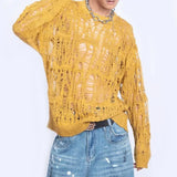 Aidase Men Sweater Harajuku Perspective Destructed Hollow Hold Pullover Tops Autumn Streetwear Fashion Trendy Daily Sweater Unisex 2024