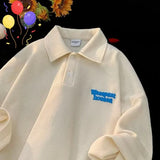 25.59Aidase American Trendy Street Polo Shirts for Men and Women Summer Lapel T-shirts for Couples Loose Fitting Casual Retro Short Sleeves aidase-shop