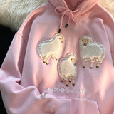 AIDASE  -  Soft Girl Cute Plush Lamb Tees Couple Hoodie Men Women Cartoon Flocking Hoody Spring Autumn Loose Vintage High Street Top aidase-shop