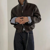 AIDASE  -  Mens Loose Fit Retro Short Leather Jacket Flared Collar Korean Style Trendy Distressed Coat Spring Fashion winter jacket men aidase-shop