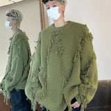 Aidase Ripped Tassel Sweater Men Women Streetwear Pullovers Men's Sweater Harajuku Fashion Hip Hop Fringed Knitted Round Neck Sweaters