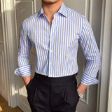 Aidase Spring British Casual Stripe Shirt Retro Shirt Dress Camisa Masculina Social Italian Summer Men Long Sleeve Striped Shirt aidase-shop