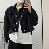 AIDASE  -  Trendy Fashionable Casual Short Jacket for Men Vintage Lapel Outwear Korean Crop Coats All-match Male Long Sleeve Streetwear aidase-shop