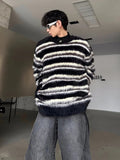 AIDASE  -  Men's Clothing Mohair Black And White Striped Design Plush Sweater Autumn And Winter Knitwear Top pullover pull homme hiver aidase-shop