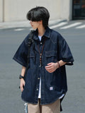 AIDASE  -  Retro Japanese Sle ort Sve Denim Jaet y Multi ket Summer Workwear for Men And Women Youth Faion Trend aidase-shop