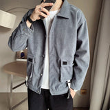 Aidase Male Fashion Coat Spring Autumn Men Corduroy Jacket Slim Fit Vintage Jacket Male Casual Zipper Coats Fashion Solid Color Outwear