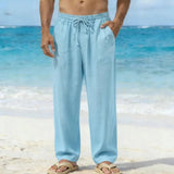 AIDASE  -  Men's Linen Textured Beach Pants Loose Fit Drawstring Casual Trousers with Side Pockets aidase-shop