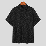 AIDASE  -  Men Shirt Flower Jacquard Loose Korean Style Lapel Short Sleeve Men Clothing Streetwear Fashion Casual Shirts S-5XL aidase-shop