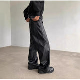 AIDASE  -  American Retro PU Leather Pants Men Loose High-End Vibe Straight Leg Wide Leg Draped Floor-Length Pants Matte Casual Trousers aidase-shop