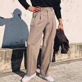 AIDASE  -  New Men Clothing Mid-Rise Mens Pants Button Loose Straight Leg Wrinkle-Free Business Casual Trousers Dress Pants aidase-shop