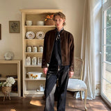 AIDASE  -  Modern Era Harrington Jaet in Chestnut Suede for Men And Women Retro American Sle Couple's Coat with Button Detail aidase-shop