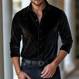 AIDASE  -  Stylish Solid Color Velvet Shirts Mens Long Sleeve Button-up Turn-down Collar Casual Shirt Fall Winter Daily Leisure Men Shirts aidase-shop