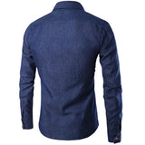 AIDASE  -  Spring and Autumn Men's Casual Shirt Pocket Leather Slim-fit Long Sleeve Denim Shirt aidase-shop