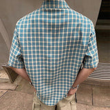 AIDASE  -  Vintage Y2K Style Plaid Shirts Men Streetwear Fashion Button-up Lapel Short Sleeve Shirt For Men's 2025 Summer New Casual Shirts aidase-shop
