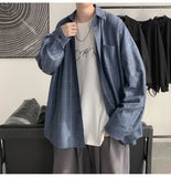 Aidase Spring Autumn Versatile Men's Cool Casual Loose Tess Button T-Shirt Soft Long Sleeve College Style Plaid Student Sport Pocket aidase-shop