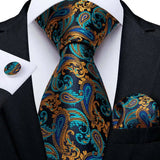 AIDASE  -  Teal Green Solid Paisley Wedding Tie For Men Fashion Design Quality Hanky Cufflink Men Gift Necktie Set aidase-shop
