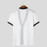 AIDASE  -  Men Shirt Mesh Patchwork V Neck Short Sleeve Summer Men Clothing Streetwear 2025 Fashion Casual Transparent Camisetas aidase-shop