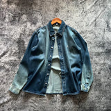 Aidase 100% Cotton American Retro Casual Washed Denim Shirt Monkey Craft Gradient Spring Autumn Vintage Men's Soft Shirts Coats Y2k aidase-shop