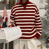 AIDASE  -  Vintage Buttoned Turtleneck Knit Tops Mens Sweaters Fall Winter Casual Long Sleeve Knitted Jumpers Men Fashion Striped Sweater