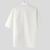 AIDASE  -  Men Shirt Printing Striped Lapel Short Sleeve Summer Male Tops Streetwear Loose 2025 Shirts Fashion Casual Men Clothing aidase-shop