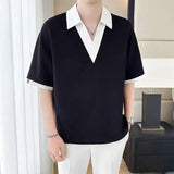 AIDASE  -  Summer New Contrast Color Shirt Mid Sleeve T-shirt 2025 Korea Fashion Luxury Casual Male Tops New 21E5375