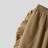 AIDASE  -  Men Pants Solid Color Elastic Waist Joggers Casual Ruffle Trousers Men Streetwear Loose Fashion Male Wide Leg Pants aidase-shop