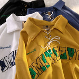 25.4Aidase American Retro Personalized Lapel Tie Short Sleeved Men and Women Summer Street Loose Hip-hop Letter Graphic T-shirt Top Y2k aidase-shop