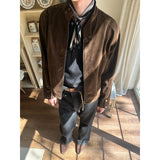 AIDASE  -  Modern Era Harrington Jaet in Chestnut Suede for Men And Women Retro American Sle Couple's Coat with Button Detail aidase-shop