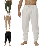 AIDASE  -  Middle Ages Performance Strap Feet Pants Renaissance Style Stage Drama Costume Long Pants Solid Color Men's Pants