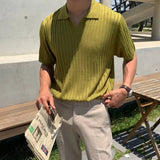 AIDASE  -  Men's Clothing Light Luxury Knitted Polo Shirt Casual Stripe V-Neck Solid Color Short Sleeve T-Shirt Breathable Fashion Knitwear aidase-shop