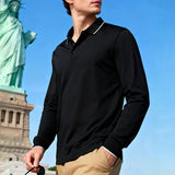AIDASE  -  Men's Long Sleeve Polo Shirt Casual Contrast Collar Breathable Business Golf Polo Top aidase-shop