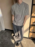 AIDASE  -  Light ey Knitted ort Sve Henry Collar T-irt for Men oulder Fit CleanFit Summer Faionable Casual Basic Sle aidase-shop