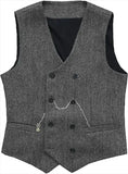 Aidase V Neck Men's Suit Vests Herringbone Wool Tweed Double Breasted Waistcoat Tuxedo Groomsmen For Wedding Groom One Piece Vest aidase-shop