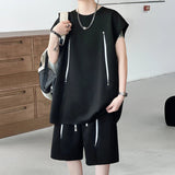 AIDASE  -  Summer New Male Sets Short Sleeve Round Neck Fashion Men T-shirt Drawstring Casual Loose Shorts Fashionable Suit aidase-shop