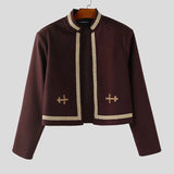 AIDASE  -  Men Jackets Embroidery Patchwork Long Sleeve Open Stitch Crop Coats Men Streetwear 2025 Fashion Casual Jackets Men S-3XL aidase-shop