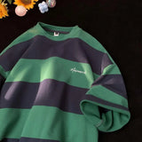 25.29Aidase Summer American Street Retro Stripe Letter Print Graphic T-shirt Men and Women Trend Loose Casual Short Sleeve Top harajuku aidase-shop