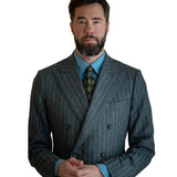 Aidase Gray Men Suits 2 Pieces Blazer Pants Double Breasted Pinstripes Business Modern Wedding Groom Formal Work Party Causal Tailored aidase-shop