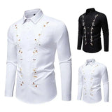 AIDASE  -  New Floral Embroidery Long Sleeved Shirt Long Sleeve Contrast Color Turn-down Collar Male Tops Casual aidase-shop