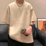 American Vintage Men's T-shirts Suede Solid Color Loose Fashion Tops Casual  Short-sleeved Male Tees  Summer aidase-shop