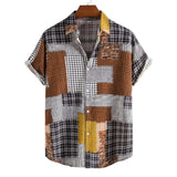 AIDASE  -  Roll-Up Sleeves Men'S Shirt With Pocket Casual Men'S Loose Lapel Print Color Contrast Ethnic Short Sleeve Roupas Masculinas aidase-shop