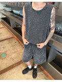AIDASE  -  Striped Men Two-piece New Summer Casual Sleeveless Round Neck Tank Top Drawstring Loose Shorts Fashion Male Sets aidase-shop