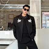 Aidase American Trend Jacket For Men Bird Embroidery jacquard Y2K Tops Coat Fall Fashion Loose Lapel Jackets Outerwear Streetwear