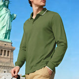 AIDASE  -  Men's Long Sleeve Polo Shirt Casual Contrast Collar Breathable Business Golf Polo Top aidase-shop